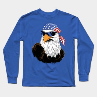 4th of July - Patriotic Eagle with Glasses - Flag USA - Sticker Long Sleeve T-Shirt